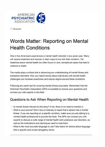 Capture Words Matter Reporting on Mental Health Conditions